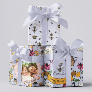 Lavender Mütter Tag Custom Kids Foto Queen Bee Geschenkpapier Set