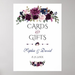 Lavender Navy Blue Floral Cards & Gifts Wedding Poster