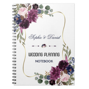 Lavender Navy Blue Gold Floral Wedding Planner Notizblock