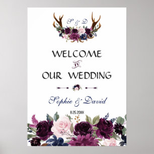 Lavender Navy Blumenblume Hochzeit Begrüßung Poster