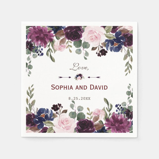 Lavender Navy Blumenblume Hochzeit Serviette (Vorderseite)