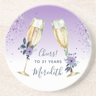 Lavender Ombre Aquamarin Champagne Toast 21. Gebur Getränkeuntersetzer