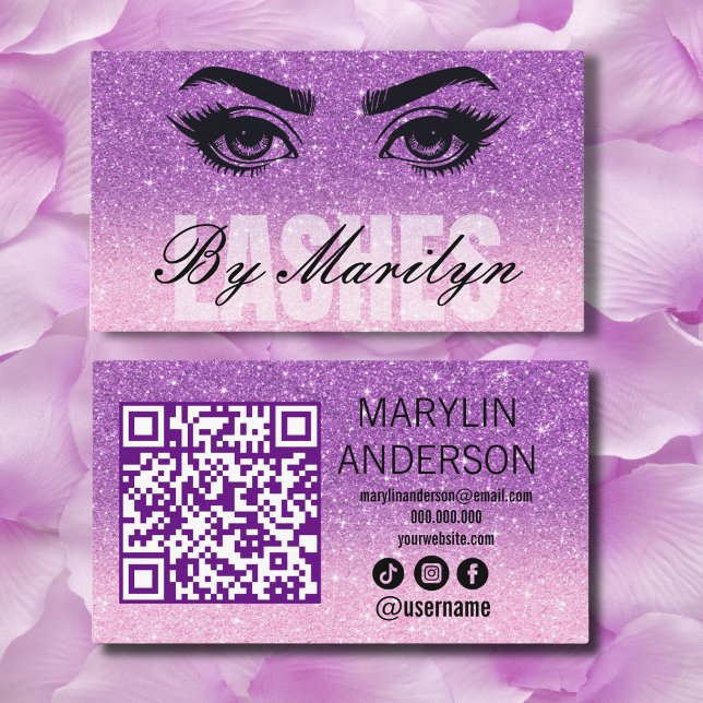 Lavender Ombre Glitzer Lash Technician QR Visitenkarte (Von Creator hochgeladen)