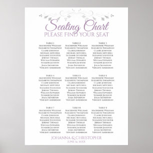 Lavender on White 9 Table Wedding Seating Chart Poster