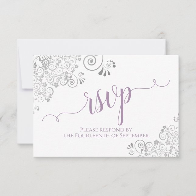 Lavender on White Elegant Calligraphy Wedding RSVP Karte (Vorderseite)