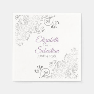 Lavender on White & Silver Frills Elegante Wedding Serviette