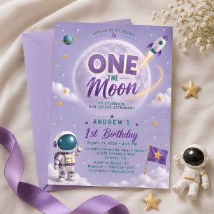 Lavender One auf dem Mond erste Geburtstagsfeier W Einladung