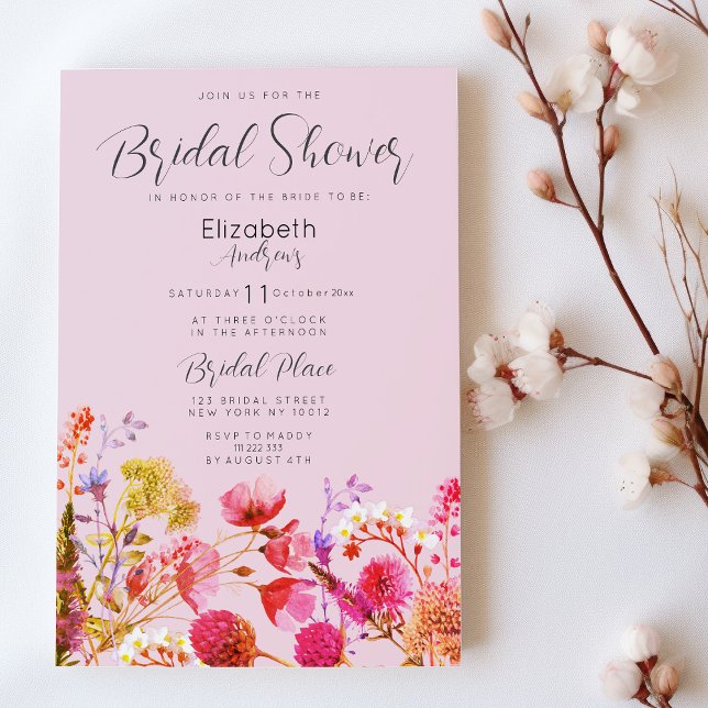 Lavender Orange Pink Yellow Floral Bridal Shower Einladung (Lavender Orange Pink Yellow Floral Bridal Shower)