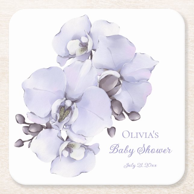 Lavender Orchid Baby Shower Coasters - Floral Baby Rechteckiger Pappuntersetzer (Vorderseite)