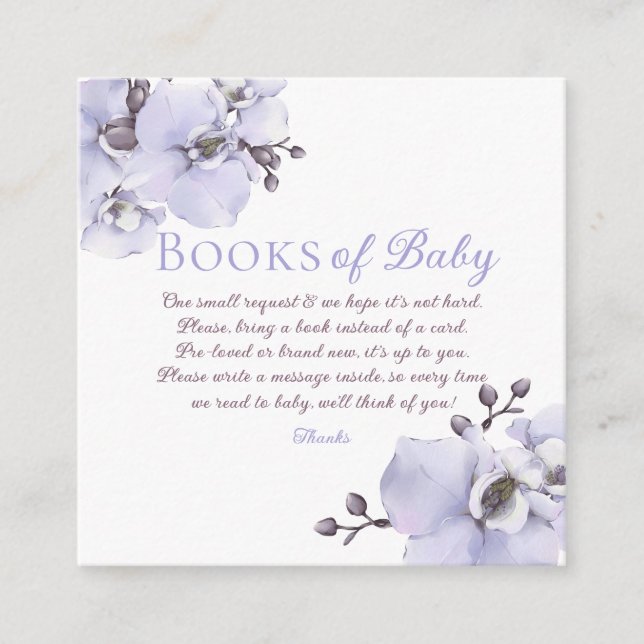 Lavender Orchid Books for Baby Request Card Begleitkarte (Vorderseite)