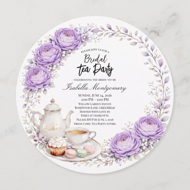 Lavender Palette Tea Party Bridal Shower Einladung (Vorderseite)