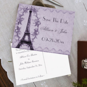Lavender Paris Grunge Save the Date Postcard Ankündigungspostkarte