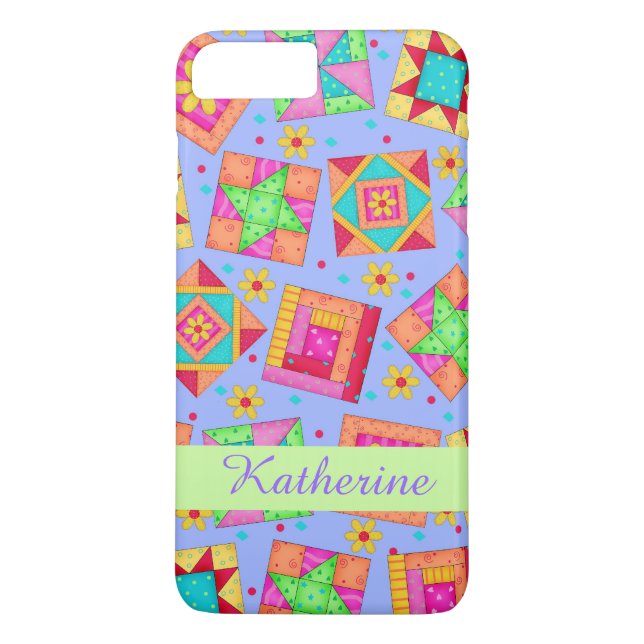 Lavender Patchwork Quilt Art Name Personalisiert Case-Mate iPhone Hülle (Rückseite)
