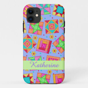 Lavender Patchwork Quilt Art Name Personalisiert iPhone 11 Hülle