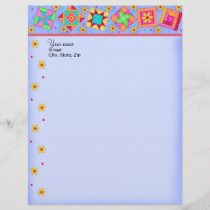 Lavender Patchwork Quilt Blocks Letterhead Briefbogen