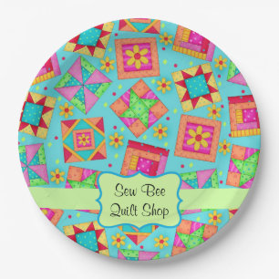 Lavender-Patchwork-Quiltblock-Name Alles Gute zum  Pappteller