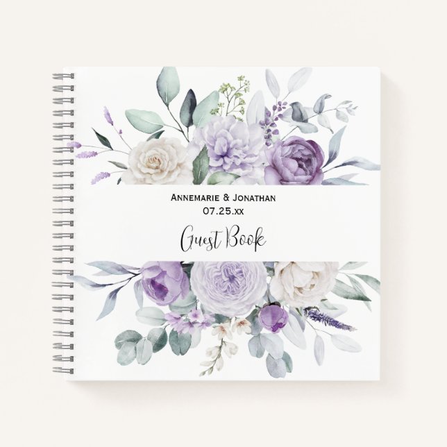 Lavender Peonies and White Roses Wedding Guest Boo Notizbuch (Vorderseite)