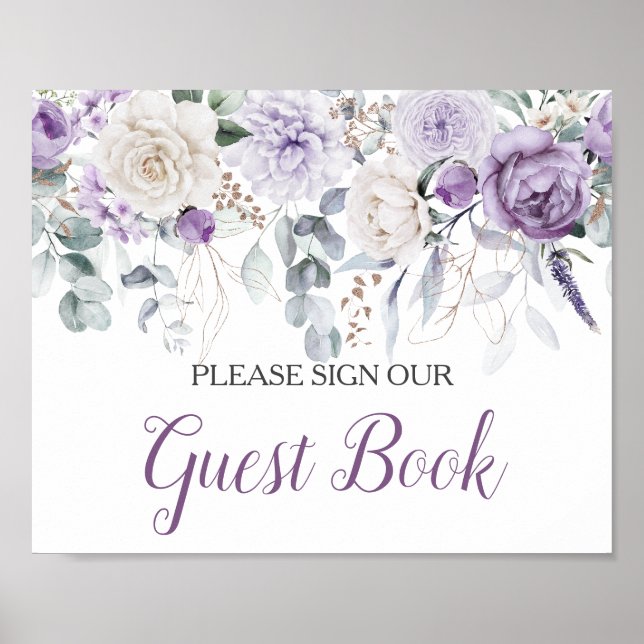 Lavender Peonies White Roses Sign Our Guest Book Poster (Vorne)