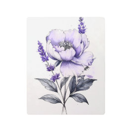 Lavender Peony Botanical Watercolor Metal Wall Art