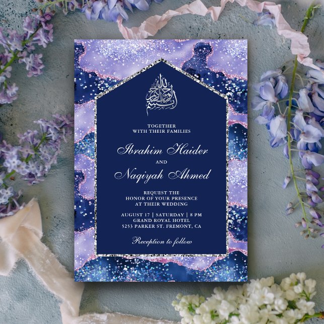 Lavender Periwinkle Marble Arch Muslime Hochzeit Einladung (Von Creator hochgeladen)