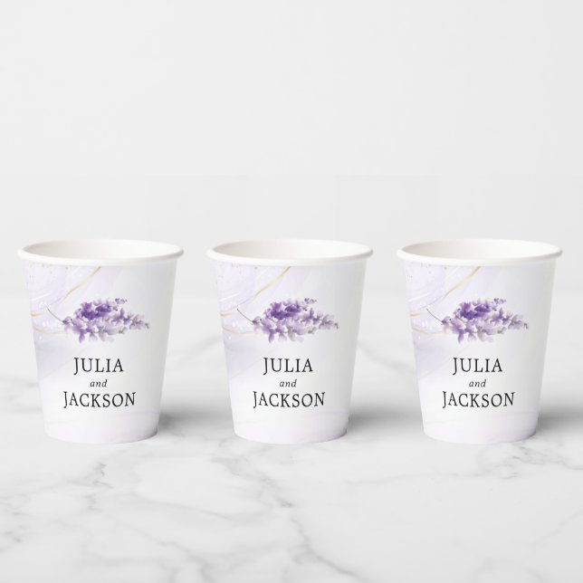 Lavender Personalisierte Wasserfarbenhochzeit Pappbecher (Multi)