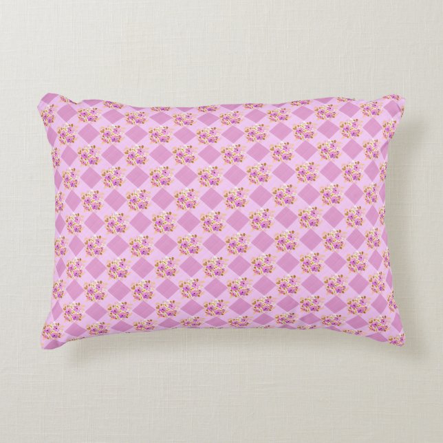 Lavender Pink Blume Gingham Pattern Reise und Dekokissen (Vorderseite)
