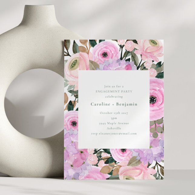 Lavender Pink Floral Watercolor Engagement Party Einladung (Von Creator hochgeladen)