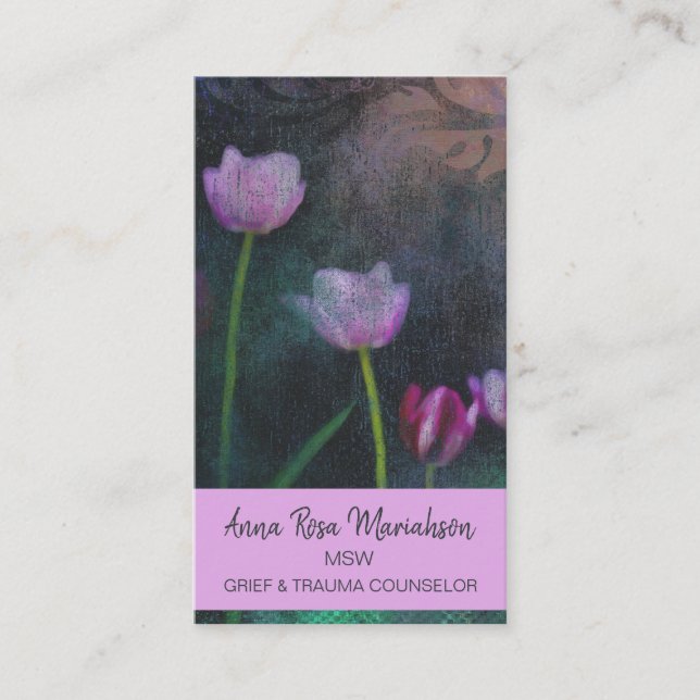 *~* Lavender Pink Gray Tulip Shabby Vintag Grunge Visitenkarte (Vorderseite)