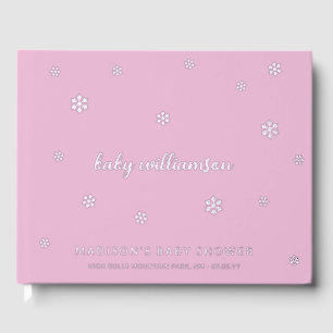 Lavender Pink Snowflakes Girl Winter Baby Dusche Gästebuch
