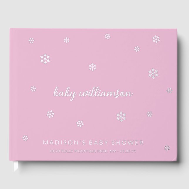 Lavender Pink Snowflakes Girl Winter Baby Dusche Gästebuch (Vorderseite)