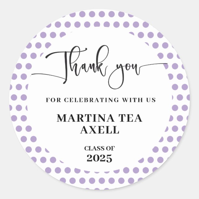 Lavender Polka Dots Abschluss Runder Aufkleber (Vorderseite)