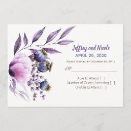 Lavender Poppy Watercolor Wedding RSVP Einladung