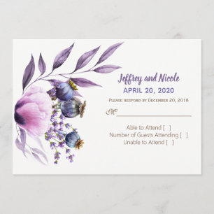 Lavender Poppy Watercolor Wedding RSVP Einladung