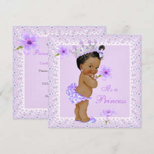 Lavender Princess Baby Dusche Afroamerikaner Einladung