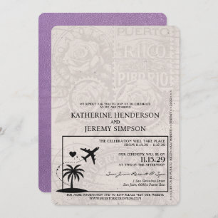 Lavender Puerto Rico Passport Wedding Einladung