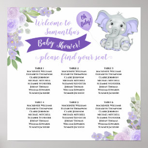 Lavender Purple Baby Shower 6 Table Seating Chart Poster