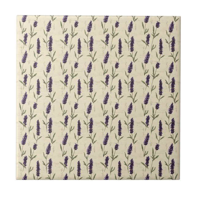 Lavender Purple Beige Botanical Floral Kitchen Fliese (Vorderseite)