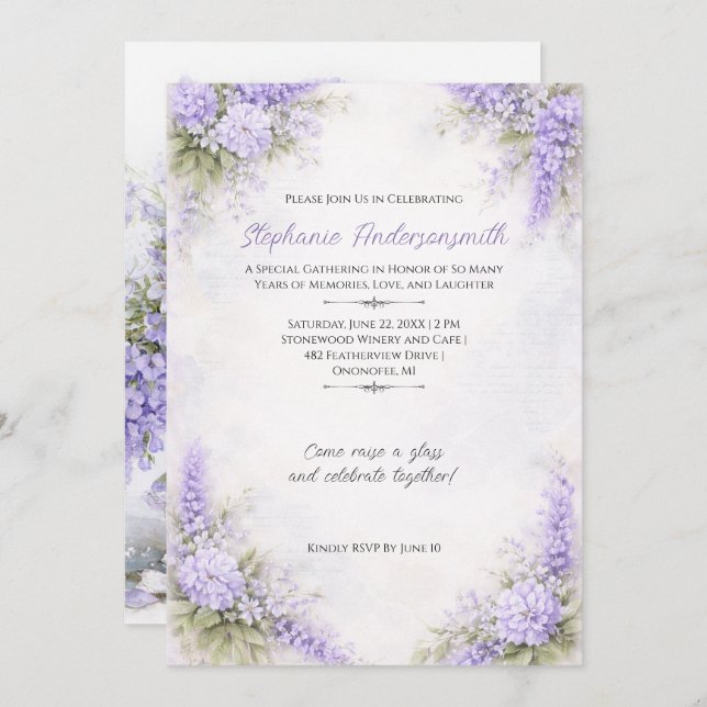Lavender Purple Floral Clusters Birthday Party | Einladung (Vorne/Hinten)