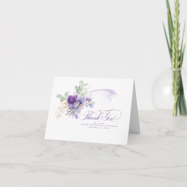 Lavender Purple Flowers Botanical Elegant Wedding Dankeskarte (Vorderseite)