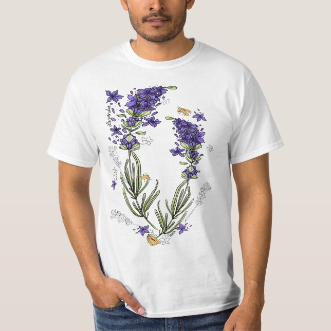 Lavender Purple Flowers Herb Field Botanical Stems T-Shirt (Vorderseite)