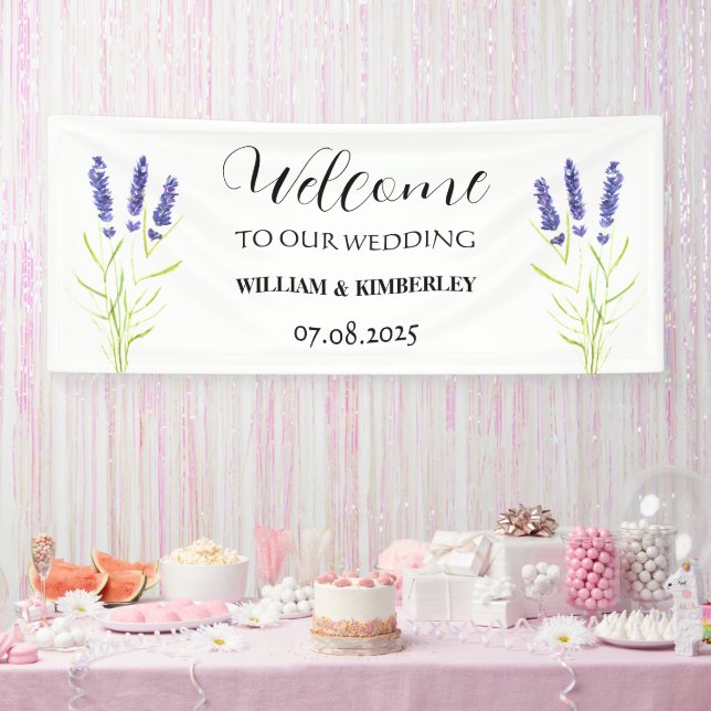 Lavender Purple Flowers Rustic Elegante Wedding Banner (Party)