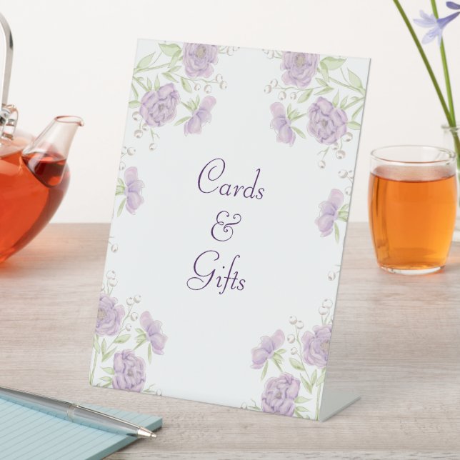 Lavender Purple Rose Wedding Cards Gift Sign Sockelschild (In Situ)