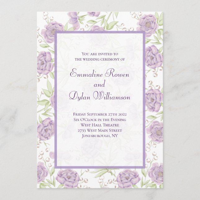 Lavender Purple Rose Wedding Einladung (Vorderseite)
