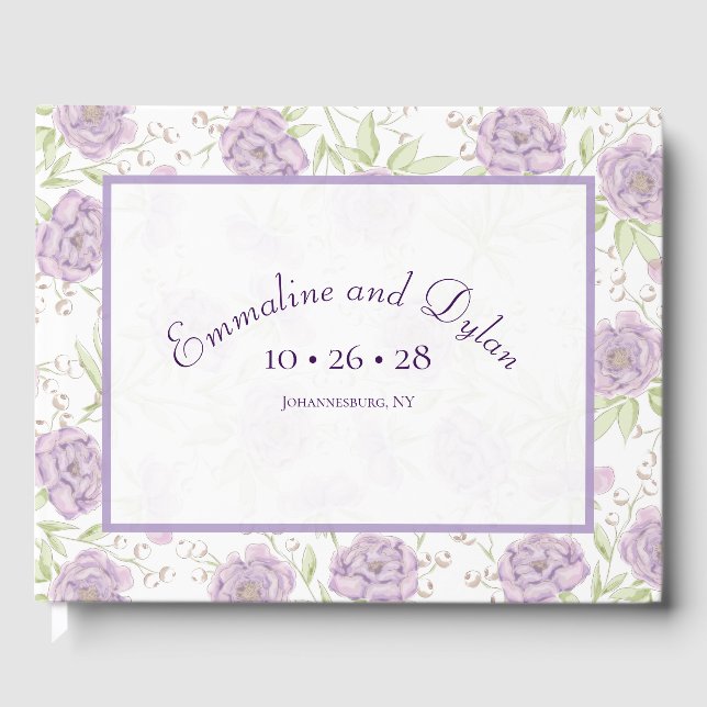 Lavender Purple Rose Wedding Gästebuch (Vorderseite)