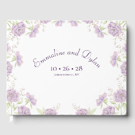 Lavender Purple Rose Wedding Gästebuch