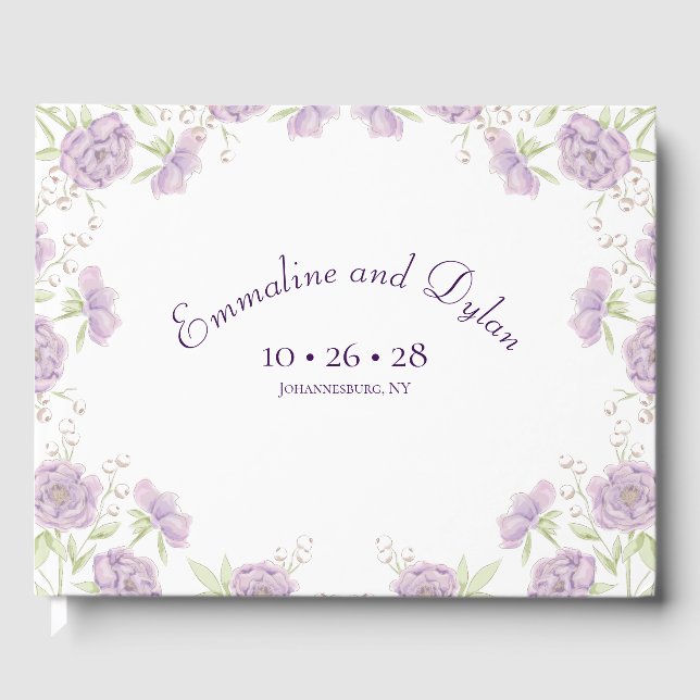 Lavender Purple Rose Wedding Gästebuch (Vorderseite)