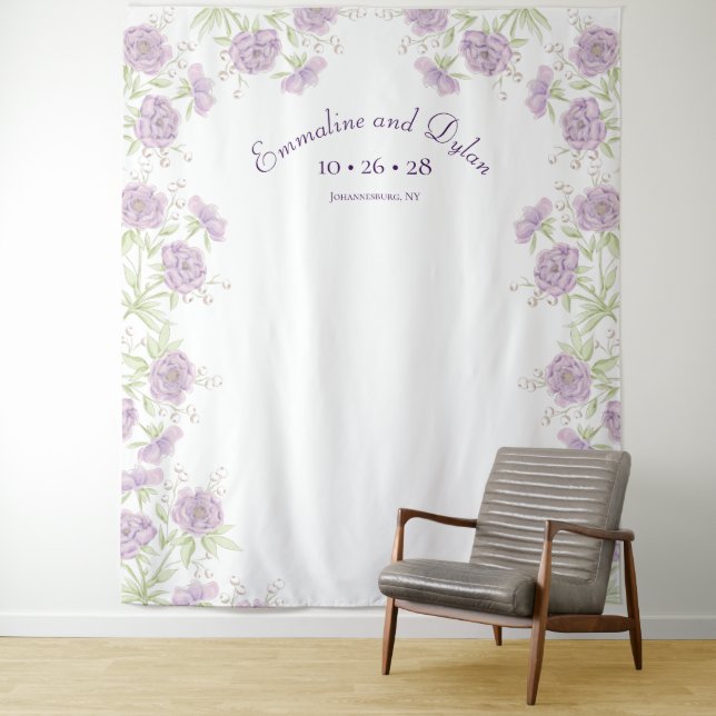 Lavender Purple Rose Wedding Photo Backdrop Wandteppich (Beispiel)