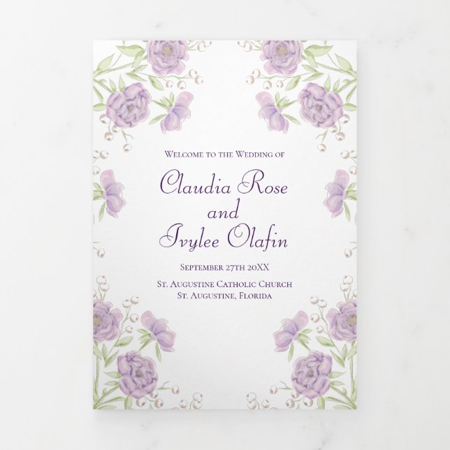 Lavender Purple Rose Wedding Programs Dreifach-gefaltete Programmkarte (Cover)