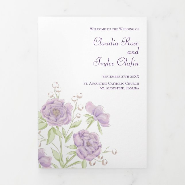 Lavender Purple Rose Wedding Programs Dreifach-gefaltete Programmkarte (Cover)