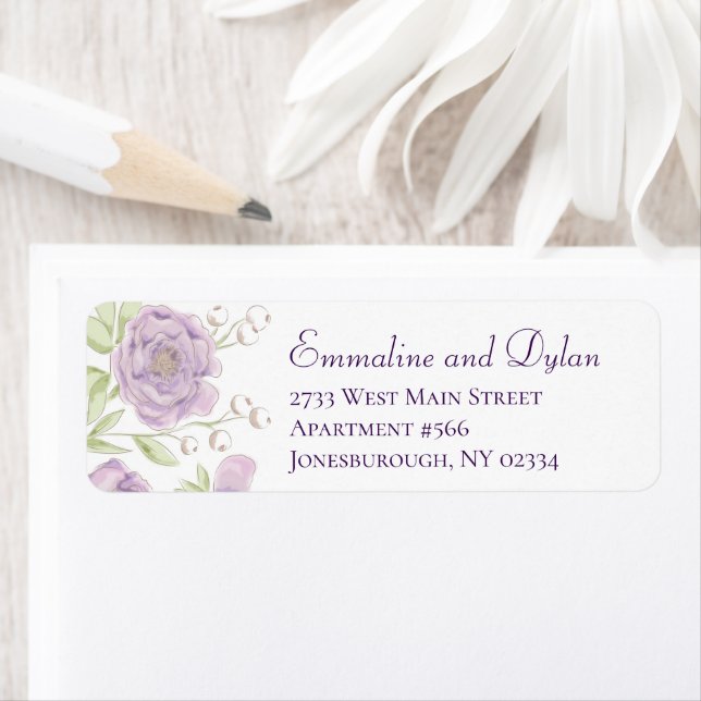 Lavender Purple Rose Wedding Return Address Labels (Insitu)